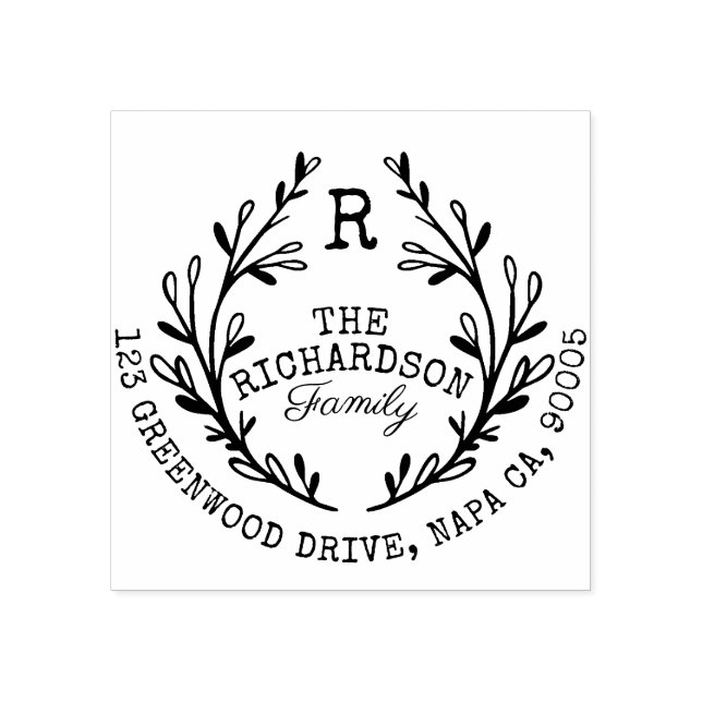 Carimbo De Borracha Leafy Laurel Branch Wreath Família Monogramas Ende (Impressão)