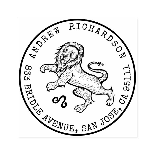 Carimbo De Borracha Leo Lion Zodiac Crest Desenhado à Mão | Endereço d (Impressão)