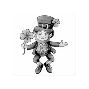 Carimbo De Borracha Leprechaun Saltando Rua. Bloco de Madeira do Dia d