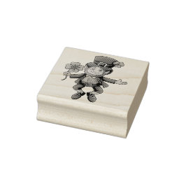 Carimbo De Borracha Leprechaun Saltando Rua. Bloco de Madeira do Dia d