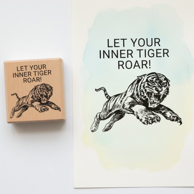 Carimbo De Borracha Let Your Inner Tiger Roar Inspirational Stamp (Let your inner tiger roar inspirational wooden art stamp for crafts and creative projects.)