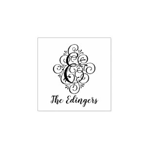 Carimbo De Borracha Letra E Nome Inicial do Monograma Flourish Elegant