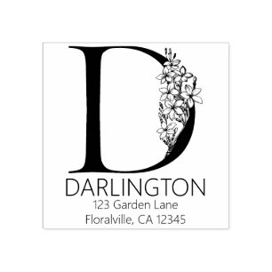 Carimbo De Borracha Letra Floral Head - D - Monograma de Endereço de R