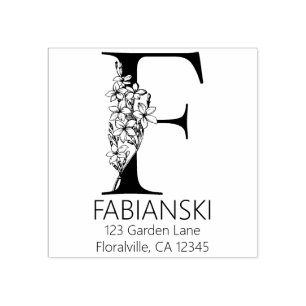 Carimbo De Borracha Letra Floral Head - F - Monograma de Endereço de R