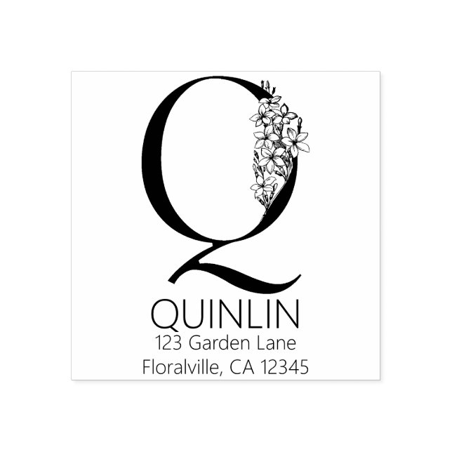 Carimbo De Borracha Letra Floral Head - Q - Monograma de Endereço de R (Impressão)