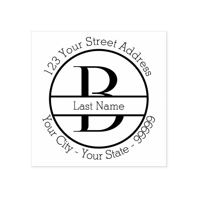Carimbo De Borracha Letra Personalizada "B" Nome Do Monograma E Endere (Impressão)
