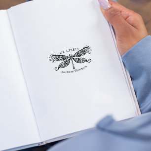 Carimbo De Borracha Libélula Vintage, Ex Libris de Biblioteca