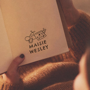 Carimbo De Borracha Lindo Ex Libris Desenhado à Mão de Ratinho Placa d