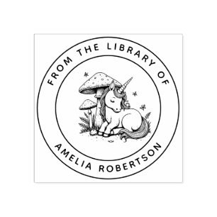 Carimbo De Borracha Livro da Biblioteca de Cogumelos Unicorn Dormindo