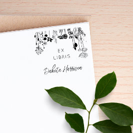 Carimbo De Borracha Livro de Biblioteca Personalizado com Florais Rúst