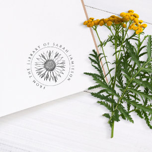 Carimbo De Borracha Livro de girassol redondo, simples e elegante