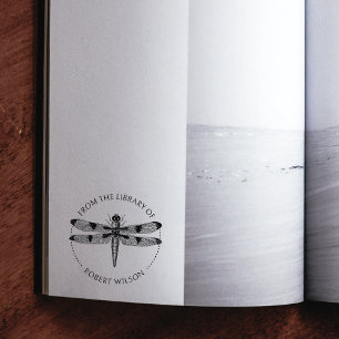 Carimbo De Borracha Livro de Libélula Vintage Da Biblioteca De