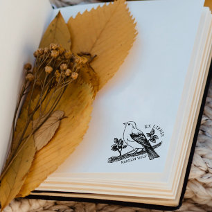 Carimbo De Borracha Livro do Ex Libris do Pássaro Vintage Personalizad