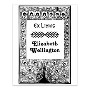 Carimbo De Borracha Livro Ex Libris do Pavão Exibindo Penas #3