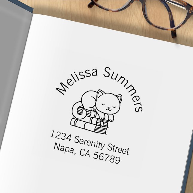 Carimbo De Borracha Livro Feliz do Gato Pilha Arquivo de Endereços Ex- (Criador carregado)