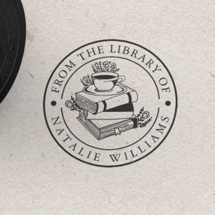 Carimbo De Borracha Livro Floral Café Mug Moon da Biblioteca de