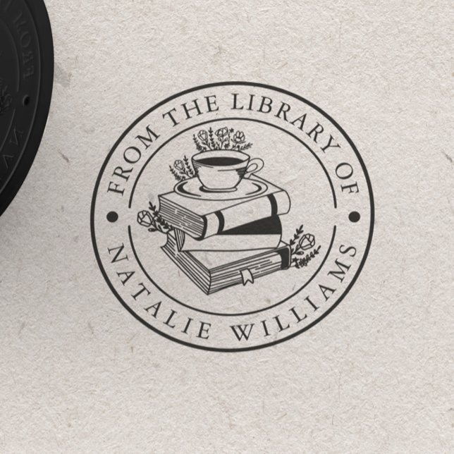 Carimbo De Borracha Livro Floral Café Mug Moon da Biblioteca de (Criador carregado)