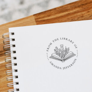Carimbo De Borracha Livro Floral Moderno Da Biblioteca Do Nome Persona