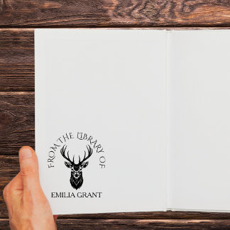 Carimbo De Borracha Livro Personalizado com Nome e Cabeça de Veado Fro
