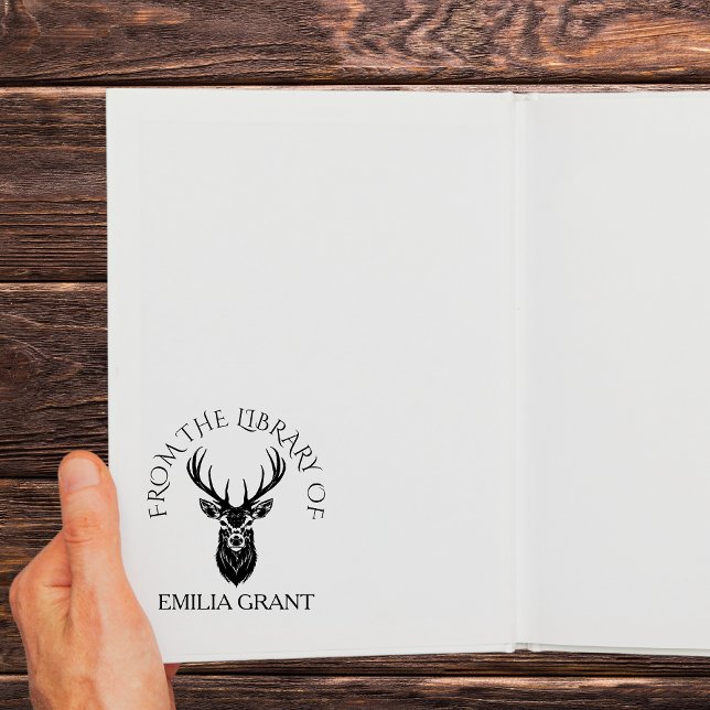 Carimbo De Borracha Livro personalizado com nome From The Library Deer (Deer head from the library book rubber stamp)