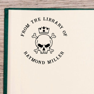 Carimbo De Borracha Livro Personalizado Crânio gótico com coroa