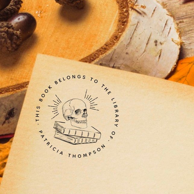 Carimbo De Borracha Livro Personalizado De Caveira Gótica Redonda Da B (Criador carregado)