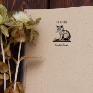 Carimbo De Borracha Livro Personalizado de Gato de Cinto Vintage Ex Li