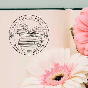 Carimbo De Borracha Livro Personalizado Elegante Redondo
