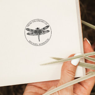 Carimbo De Borracha Livro Vintage Dragonfly Da Biblioteca De