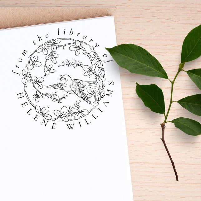 Carimbo De Borracha Livros da Biblioteca de Script Elegante de Aves Bo (Criador carregado)