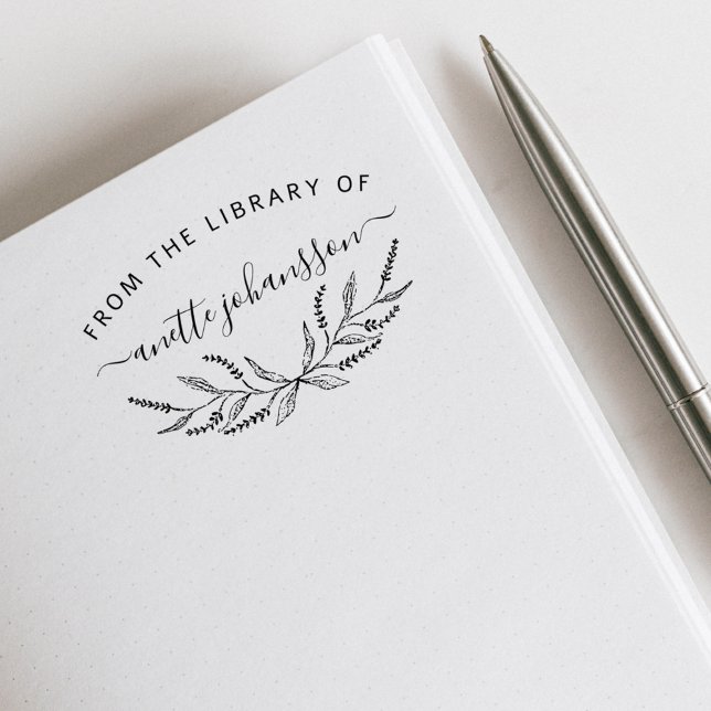 Carimbo De Borracha Livros de Biblioteca Personalizada de Lavanda Russ (Rustic Lavender Handwritten Custom Library Books Rubber Stamp)