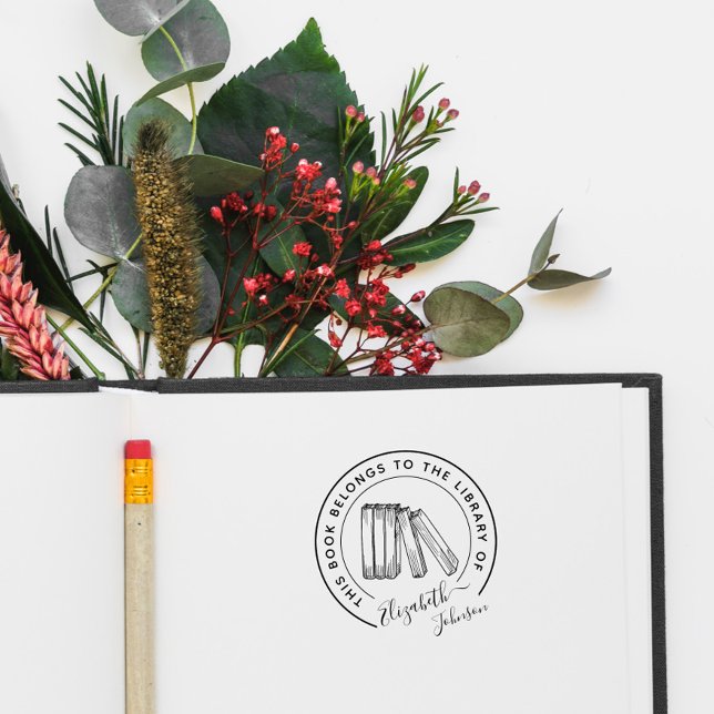 Carimbo De Borracha Livros de Biblioteca Personalizada Redonda Elegant (Criador carregado)