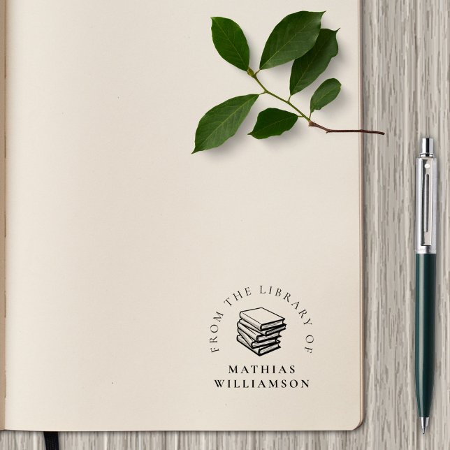 Carimbo De Borracha Livros Desenhados À Mão Simples Elegante Da Biblio (Criador carregado)