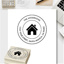 Carimbo De Borracha Logotipo Moderno com Nome da Família para Endereço