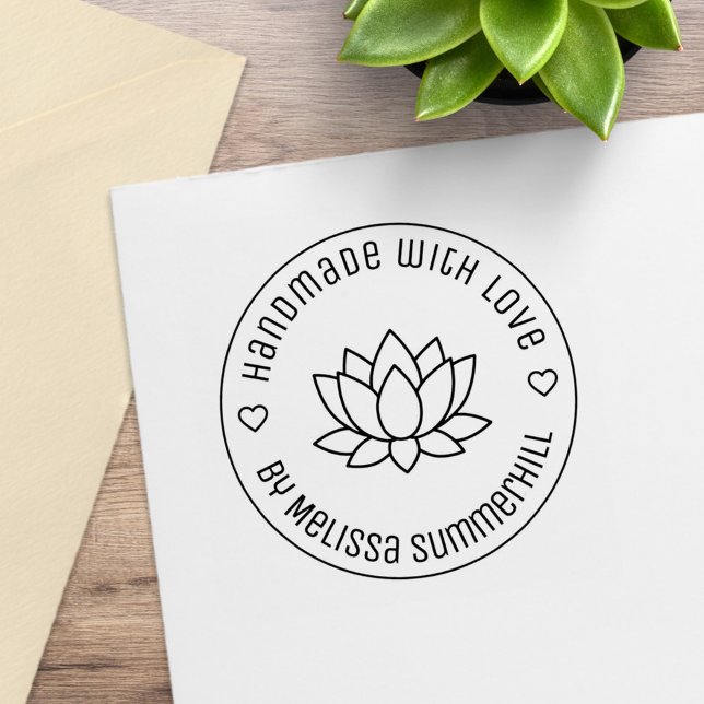 Carimbo De Borracha Lotus Flower Handmade with Love (Criador carregado)