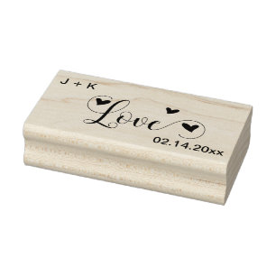 Carimbo De Borracha Love Hearts Inicials and Date (Iniciais e Data do