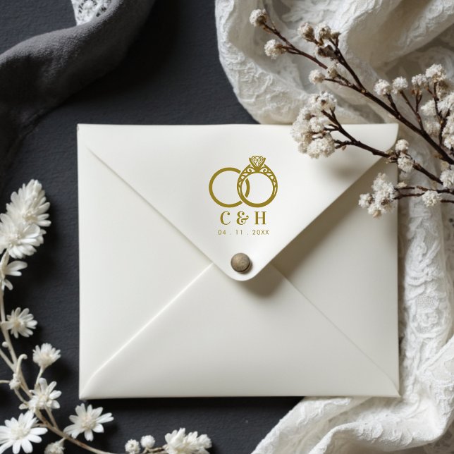 Carimbo De Borracha Luxurious Ornate Engagement and Wedding Rings (Luxurious Ornate Engagement and Wedding Rings Couple Rubber Stamps. )