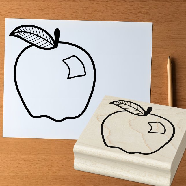 Carimbo De Borracha Maçã em Desenho Linear para Artesanato e Professor (🍎 Stamp, color, and create with this apple design! 🎨)