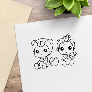 Carimbo De Borracha Macacão de Bebê Menina Gêmeas Urso Colorir Me