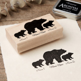Carimbo De Borracha Mama Urso Personalizada Com 2 Nomes de Filhos Pres