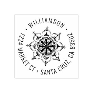 Carimbo De Borracha Mandala   Endereço de devolução do nome da família