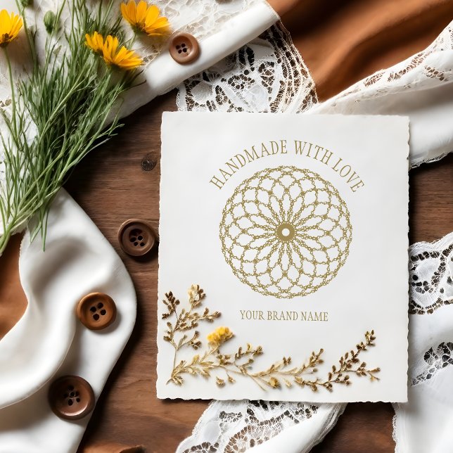 Carimbo De Borracha Mandala with Handmade with Love quote (Exquisite Cherished Mandala with Handmade with Love Quote Rubber Stamp.)