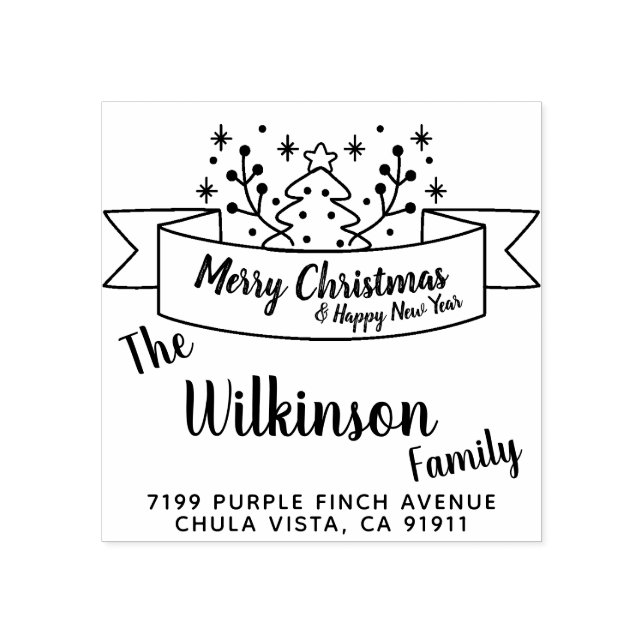 Carimbo De Borracha Manuscrito Feliz de Fita Natal (Impressão)