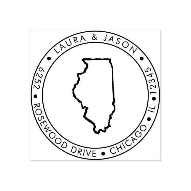 Carimbo De Borracha Mapa do Estado de Illinois para devolver endereço  (Impressão)