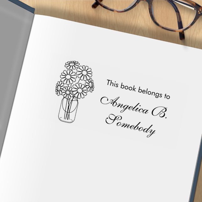 Carimbo De Borracha Mason Jar Daisy Flowers Bouquet Bookplate (Criador carregado)