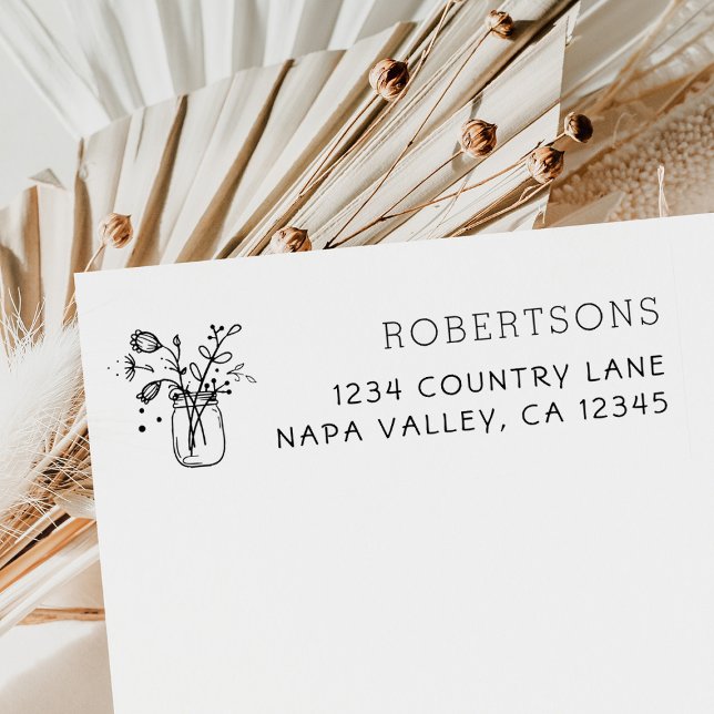 Carimbo De Borracha Mason Jar Flowers | Nome da família Endereço de de (Criador carregado)