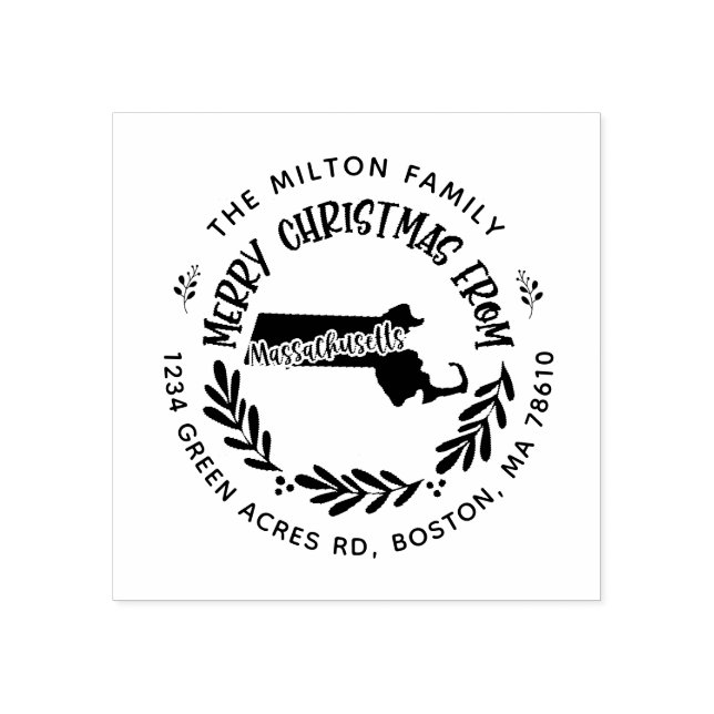 Carimbo De Borracha massMassachusets merry christmas e endereço de ret (Impressão)