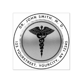 Carimbo De Borracha Medical Caduceus Emblem Round Return Address
