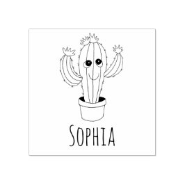 Carimbo De Borracha Meninas Cute Kawaii Cactus & Name School Bookplate
