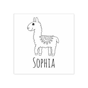 Carimbo De Borracha Meninas Cute Rainbow Lama & Name School Bookplate